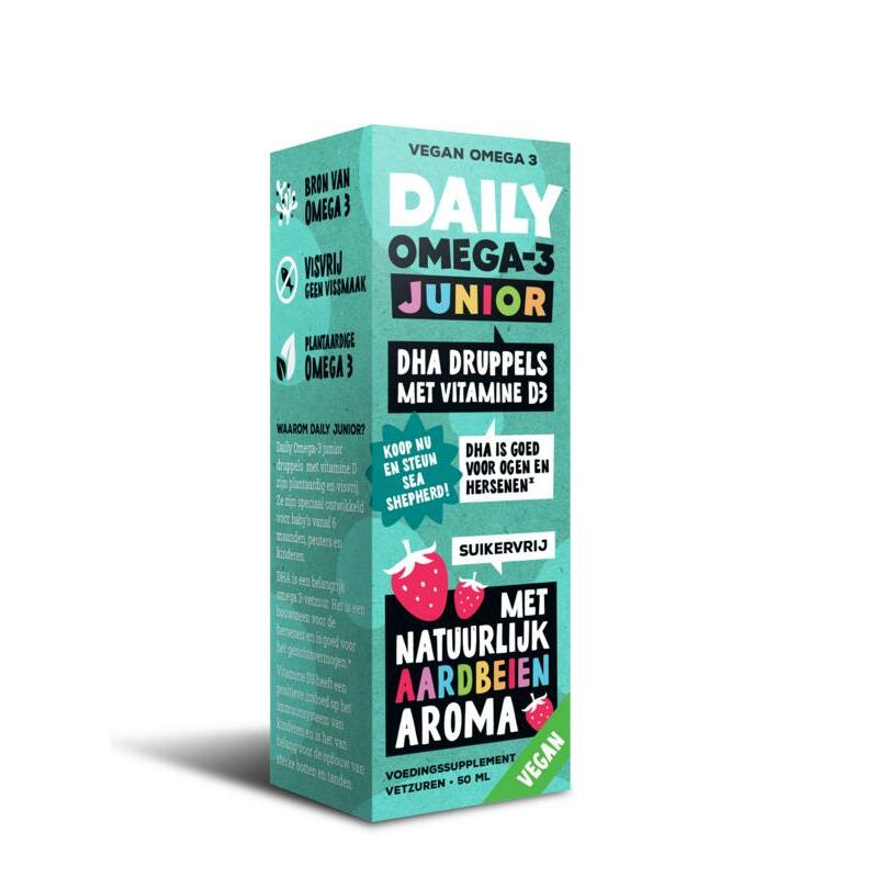 Daily Supplement Daily omega-3 junior DHA & Vit D3 aardbei - vegan 50ml