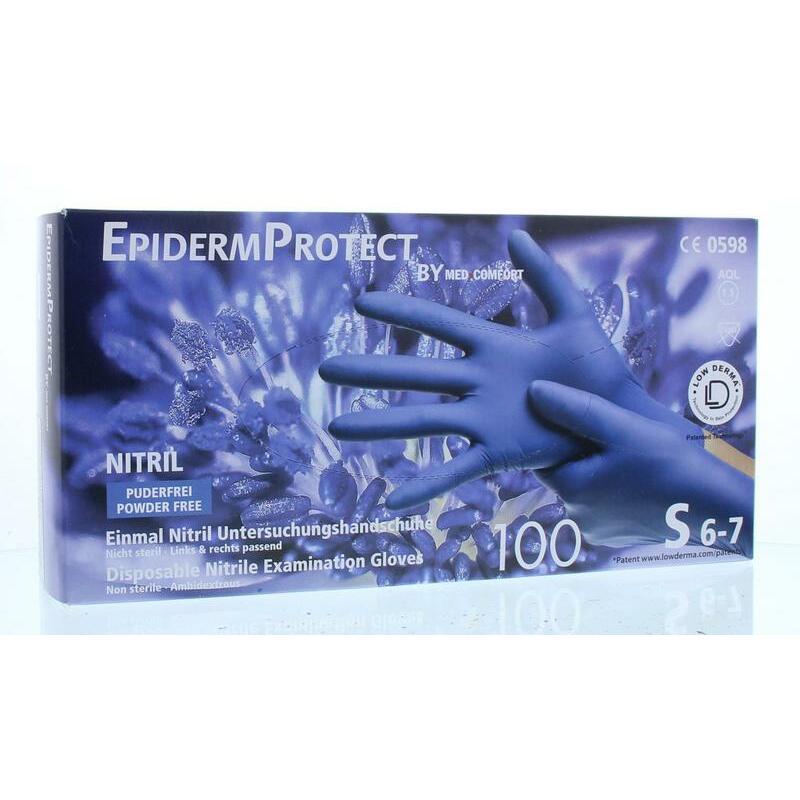 Epidermprotect Nitriel onderzoekhandschoen poedervrij S blauw 100st