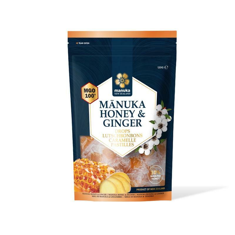 Manuka New Zealand Manuka honing MGO 100+ pastilles gember 120g