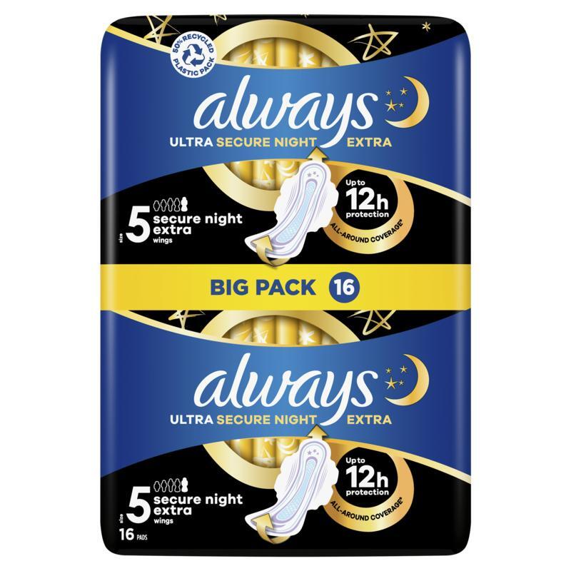 Always Maandverband ultra secure night S5 vleugels 16st