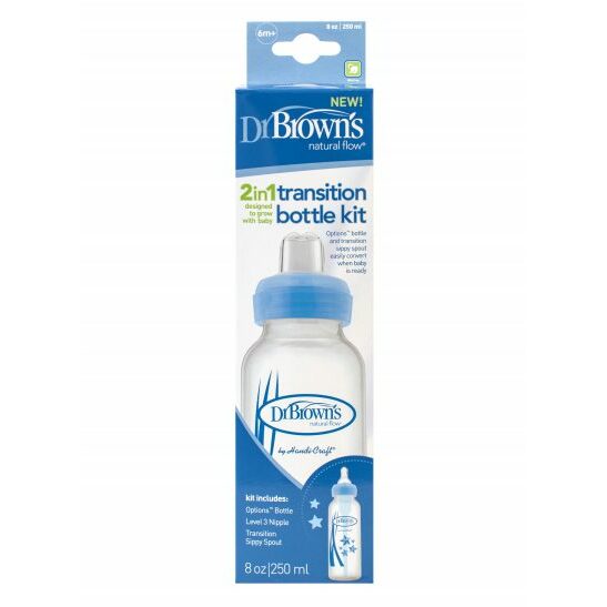 Dr Brown's Options+ overgangsfles smalle hals blauw 250 ml 1st