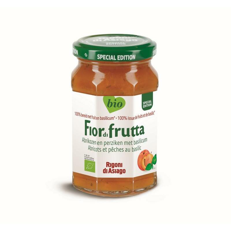 Fiordifrutta Abrikozen en perziken met basilicum jam bio 250g