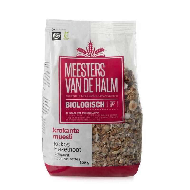 De Halm Krokante muesli kokos hazelnoot bio 500g