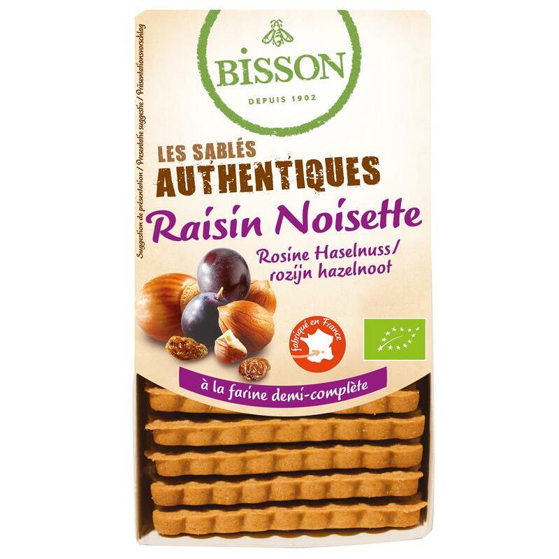 Bisson Zandkoekjes hazelnoot/rozijn authentiek bio 175g
