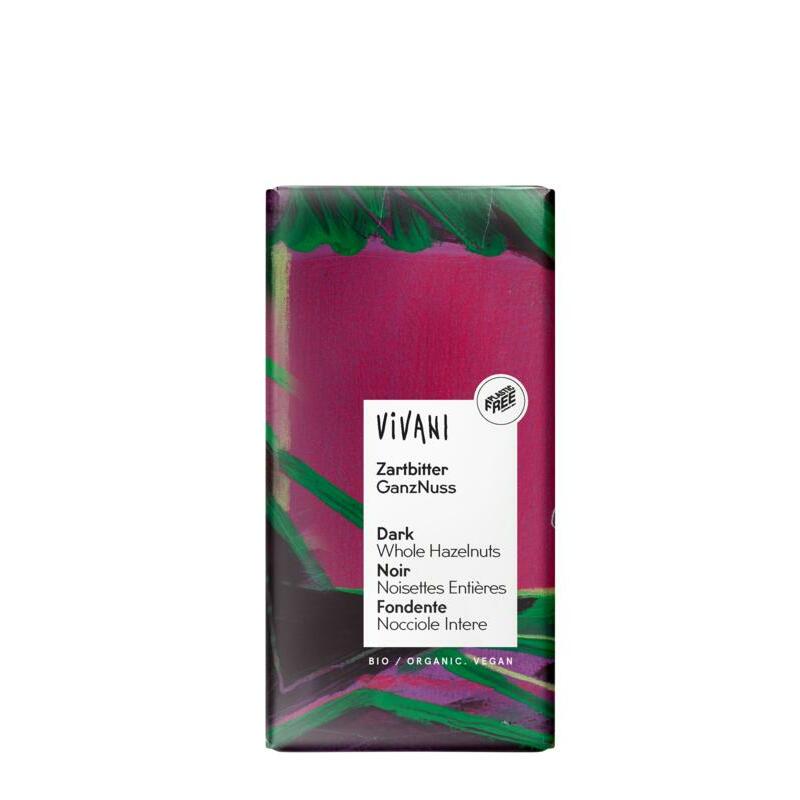 Vivani Chocolade puur met hele hazelnoten bio 100g
