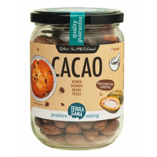 Terrasana Raw cacao bonen in glas bio 250g