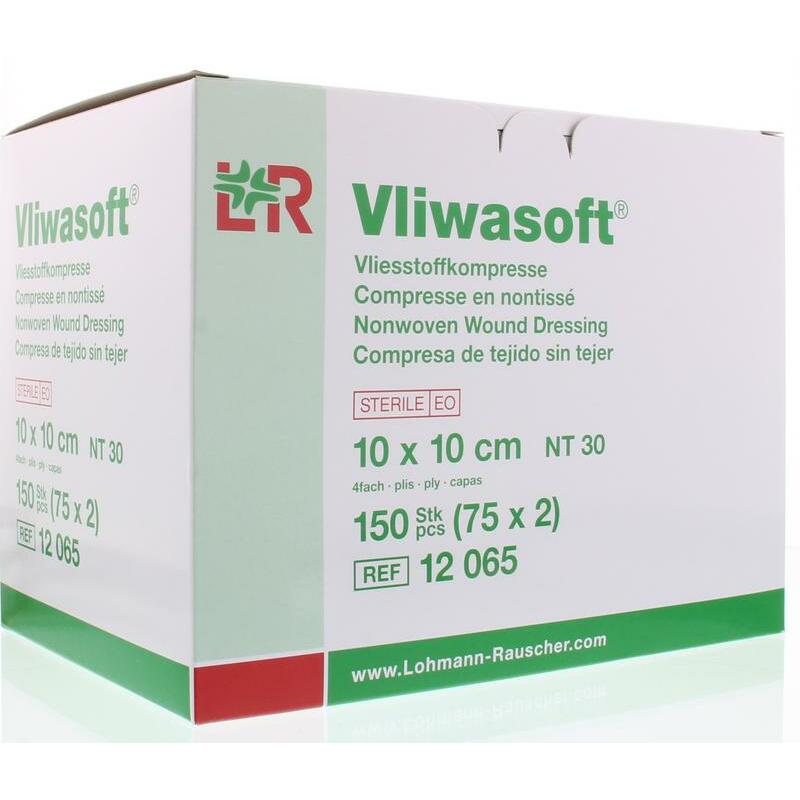 Vliwasoft Vlieskompres 10 x 10 cm 4-laags 75 x 2 stuks 75x2st