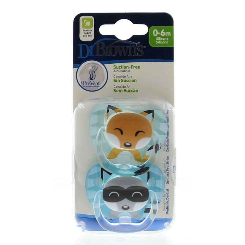 Dr Brown's Fopspeen prevent animal faces F1 blauw 2st
