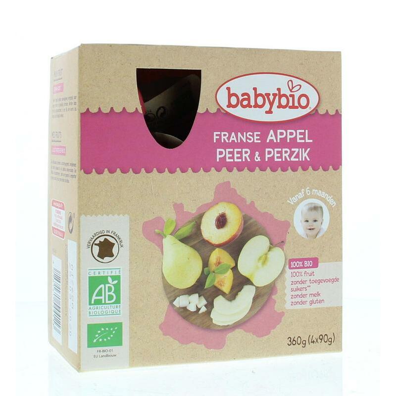 Babybio Vruchtenmoes appel peer perzik 90 gram bio 4x90g