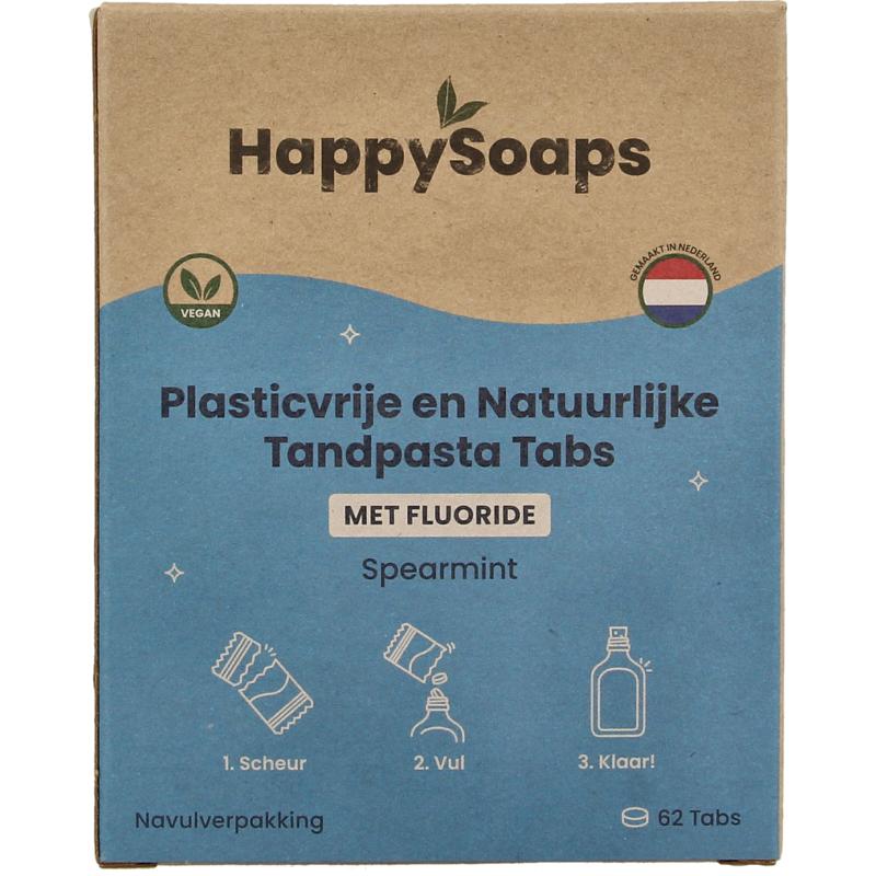Happysoaps Tandpasta tabs met fluoride navulverpakking 62tb