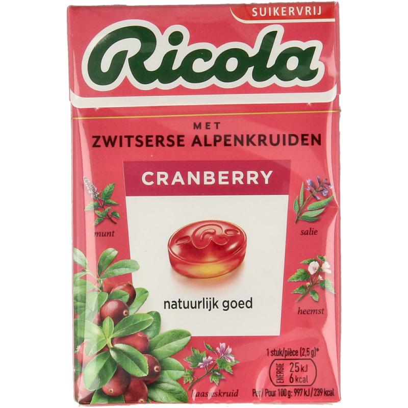 Ricola Cranberry suikervrij doosje 50g