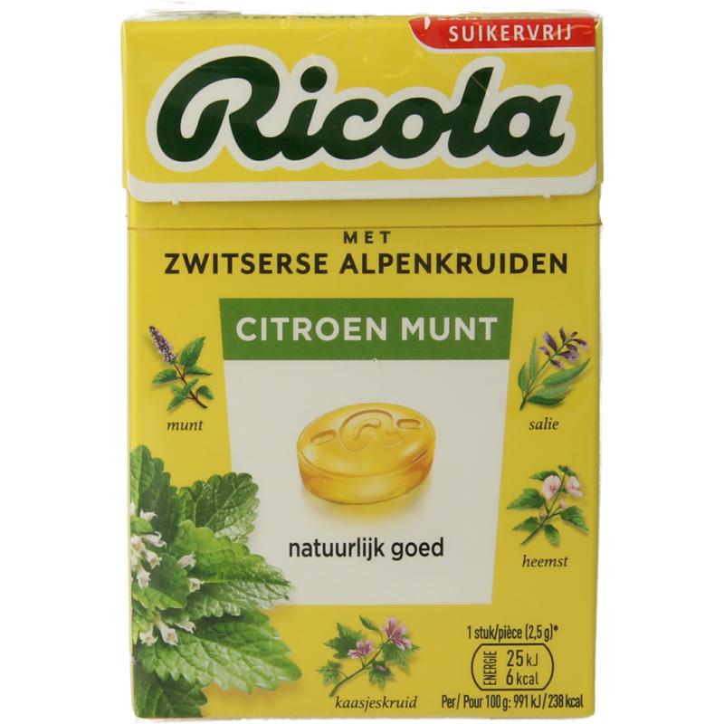 Ricola Citroen munt suikervrij doosje 50g