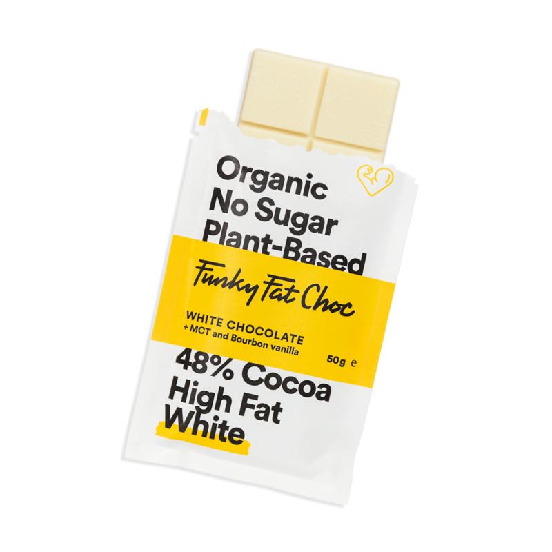 Funky Fat Choc Chocolade suikervrij MCT white bio 50g