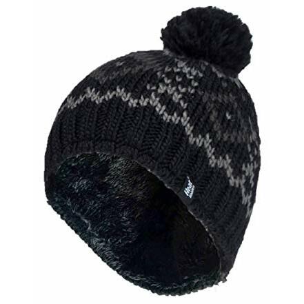 Heat Holders Mens chunky jacquard pom pom hat helsinki black 1st