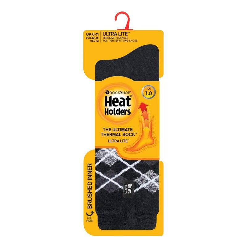 Heat Holders Mens ultra lite socks argyle black 6-11 1paar