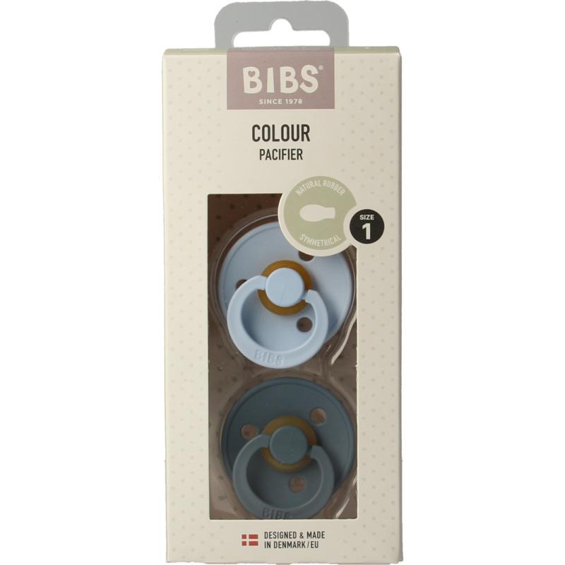 Bibs Fopspeen symmetrisch maat 1 baby blue/petrol 2st