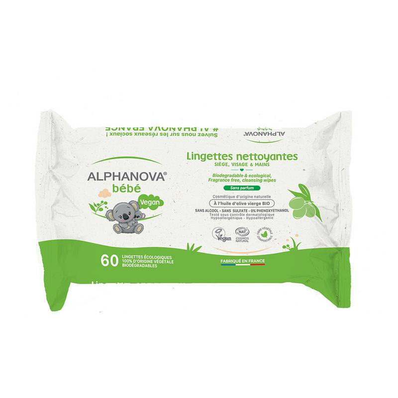 Alphanova Baby Baby natural wipes gevoelige huid 3 x 60 3x60st
