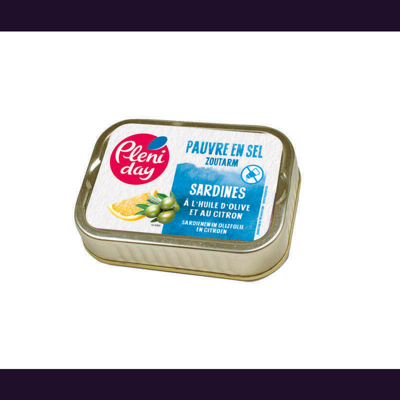 Pleniday Sardines in olijfolie citroen zoutarm bio 115g