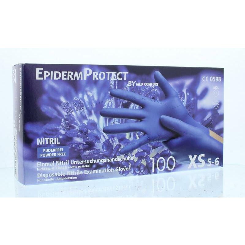 Epidermprotect Nitriel onderzoekhandschoen poedervrij XS blauw 100st