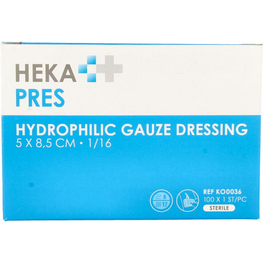 Hekapres Gaaskompres hydrofiel 5 x 8.5 100st
