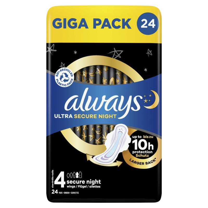 Always Maandverband ultra secure night (mt 4) vleugels 24st