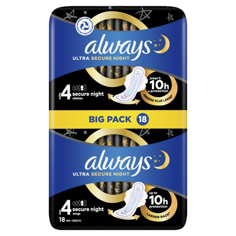 Always Maandverband ultra secure night S4 vleugels 18st