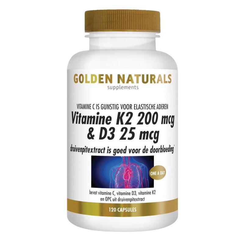 Golden Naturals Vitamine K2 200mcg & D3 25mcg 120vc