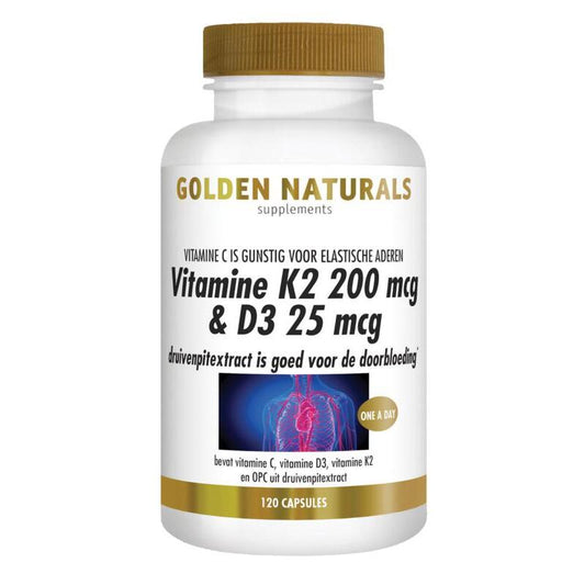 Golden Naturals Vitamine K2 200mcg & D3 25mcg 120vc