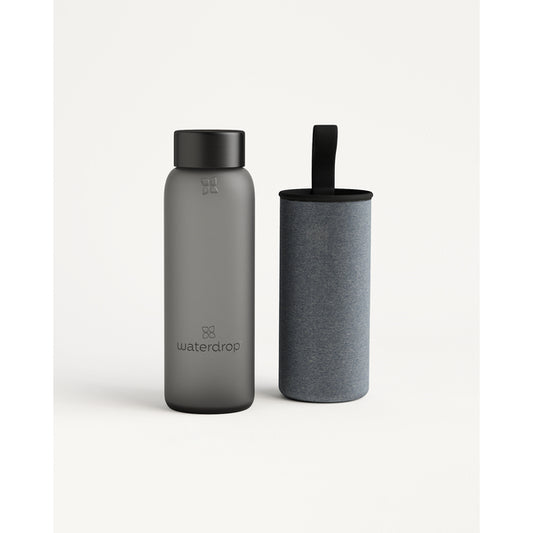 Waterdrop Glazen drinkfles frosted black 600ml 600ml
