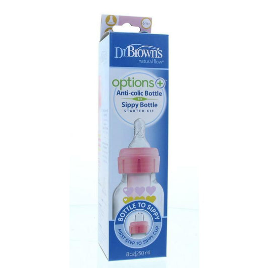 Dr Brown's Options+ overgangsfles smalle hals roze 250 ml 1st