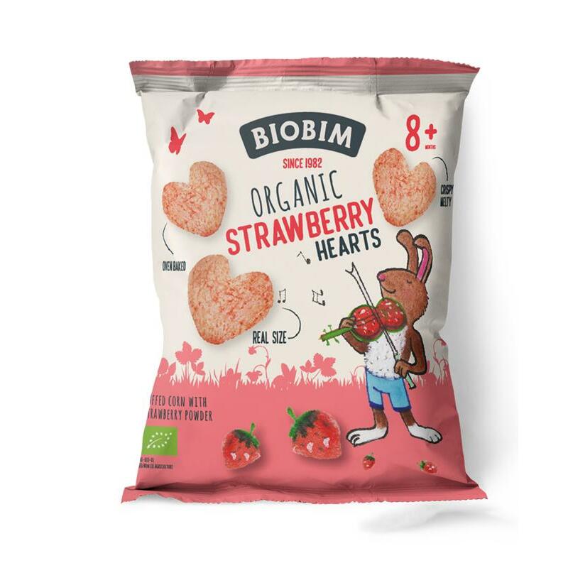 Biobim Strawberry hearts 8+ maanden bio 20g