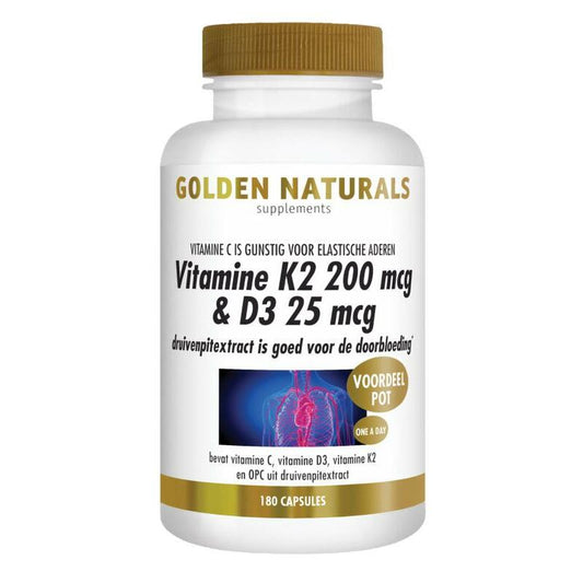 Golden Naturals Vitamine K2 200 mcg & D3 25 mcg 180vc