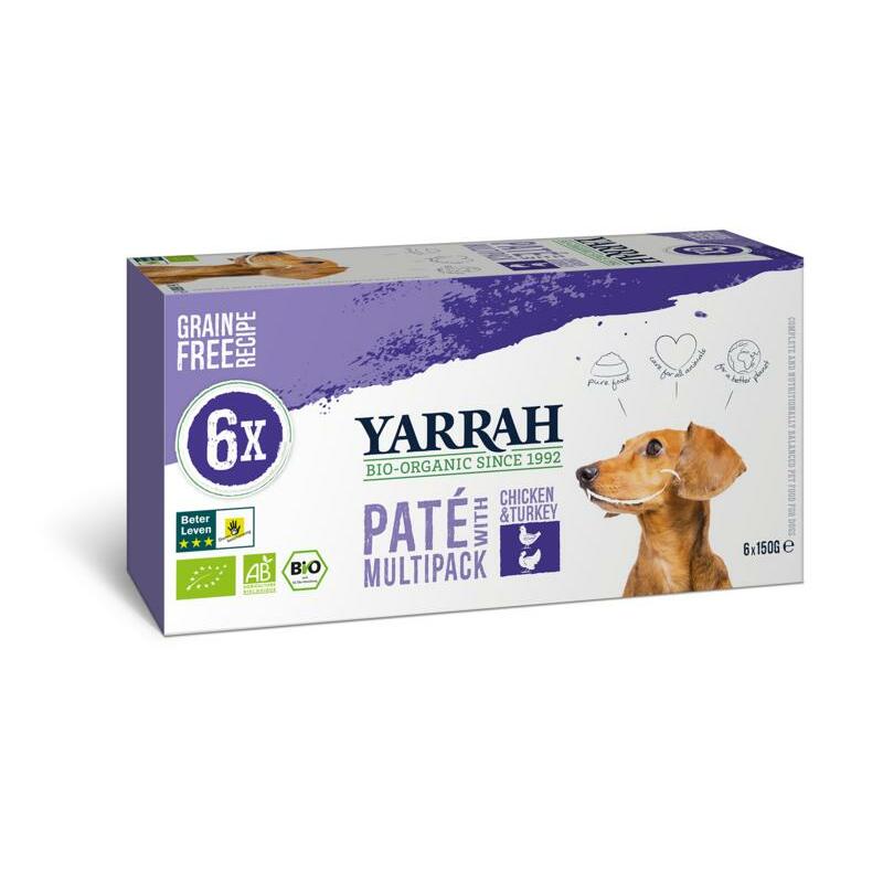 Yarrah Hondenvoer multipack pate kip en kalkoen bio 6x150g