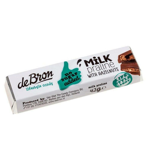 De Bron Chocolade melk hazelnoot suikervrij 42g