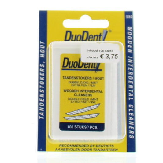 Duodent Tandenstoker hout fine/extra fine dubbelzijdig 100st