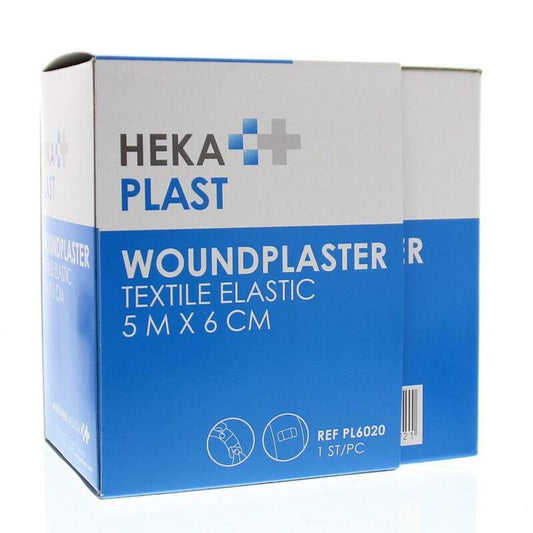 Hekaplast Pleister dispenser rol 5 m x 6 cm textiel 1st