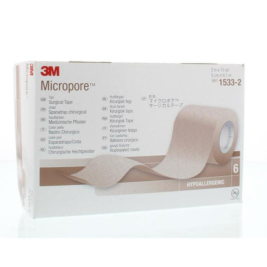 3M Micropore hechtpleister 5 x 915cm huidskleur 6st