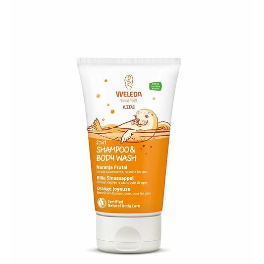 Weleda Kids 2 in 1 shampoo & bodywash blije sinaasappel 150ml