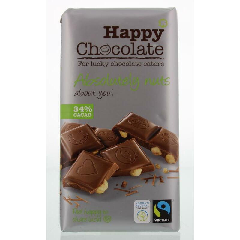 Happy Chocolate melk 34% hazelnoot bio 180g