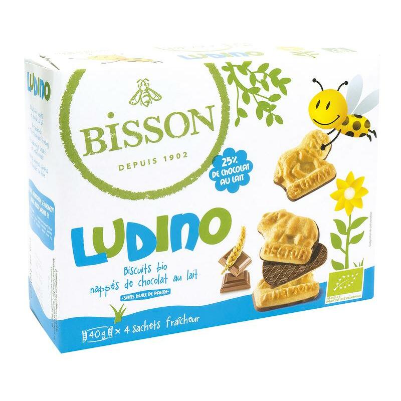Bisson Ludino koekjes met melkchocolade 4 zakjes bio 160g