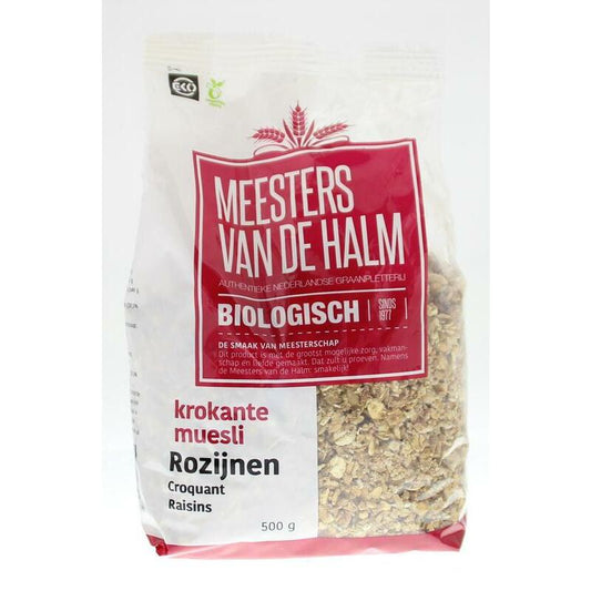 De Halm Krokante muesli rozijn bio 500g