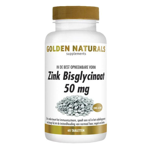 Golden Naturals Zink bisglycinaat 50 mg 60tb