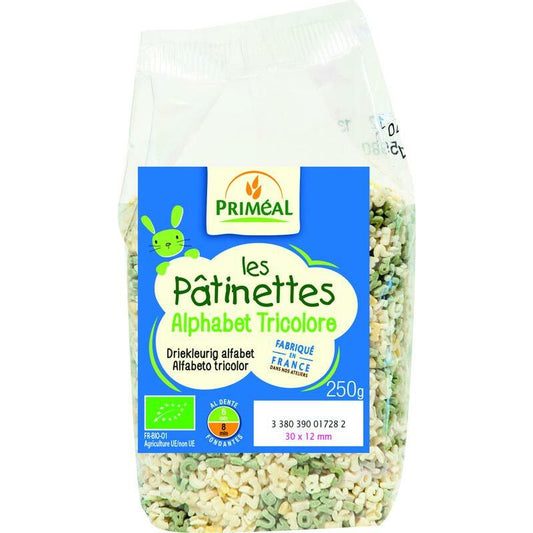 Primeal Pasta driekleurig alfabet bio 250g