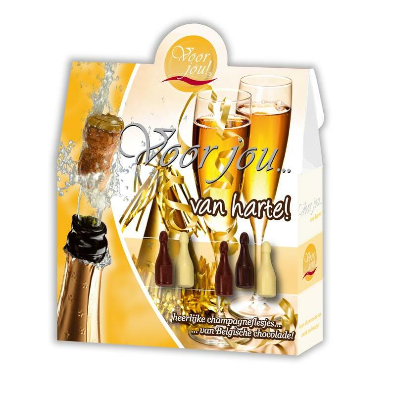 Voor Jou! Cadeau doos champagneflesjes van harte 100g