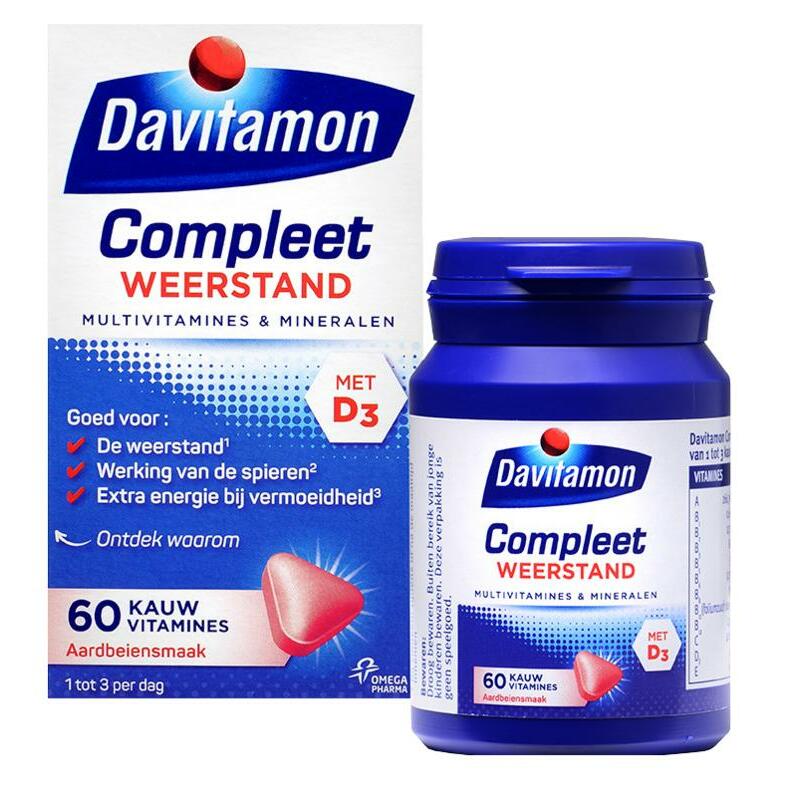 Davitamon Compleet weerstand kauwvitamines aardbei 60tb