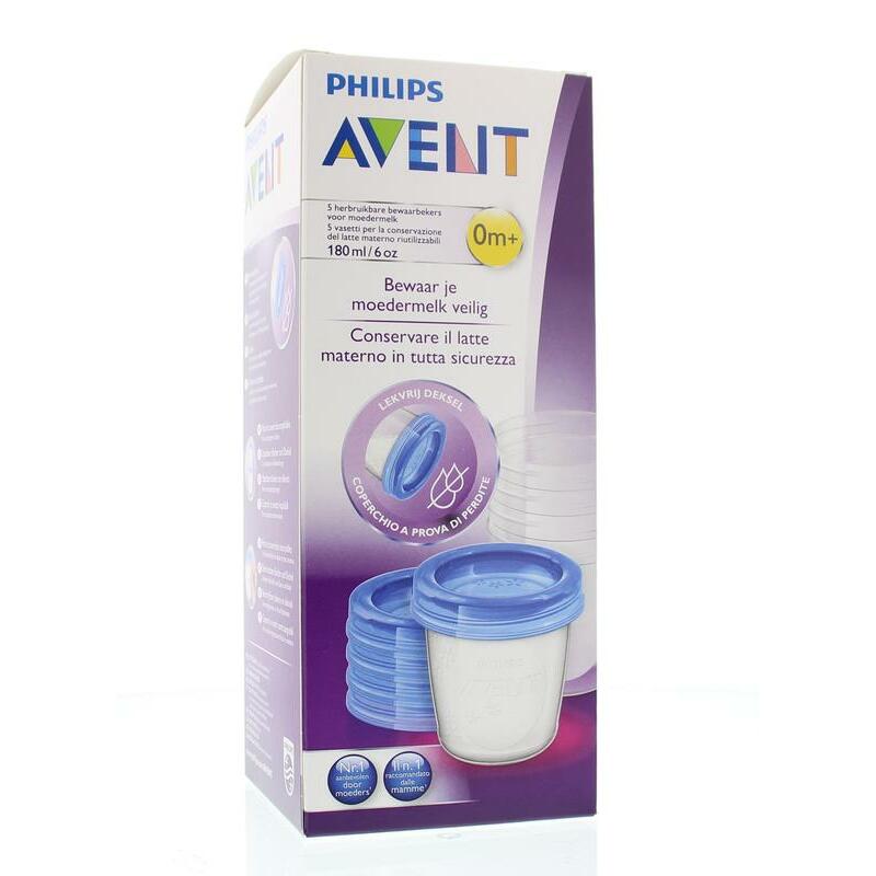 Avent Via voorraadbeker moedermelk 5 stuks + deksel 180ml