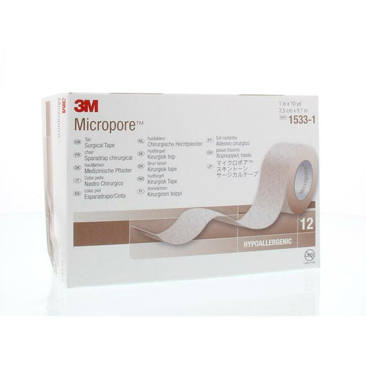 3M Micropore hechtpleister 2.5 x 9.1 huidkleur 12st