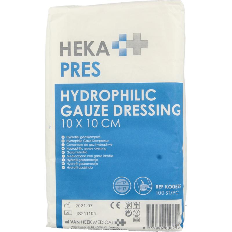 Hekapres Hydrofiele gaaskompres 10 x 10cm 100st
