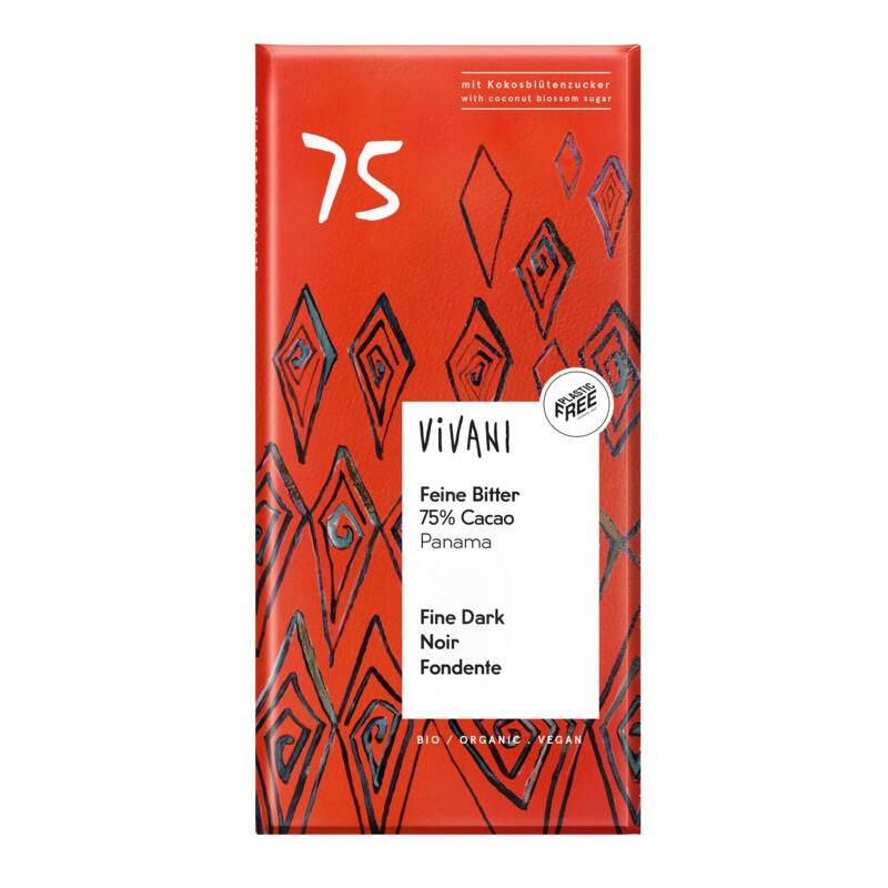Vivani Chocolade puur delicaat 75% Panama bio 80g