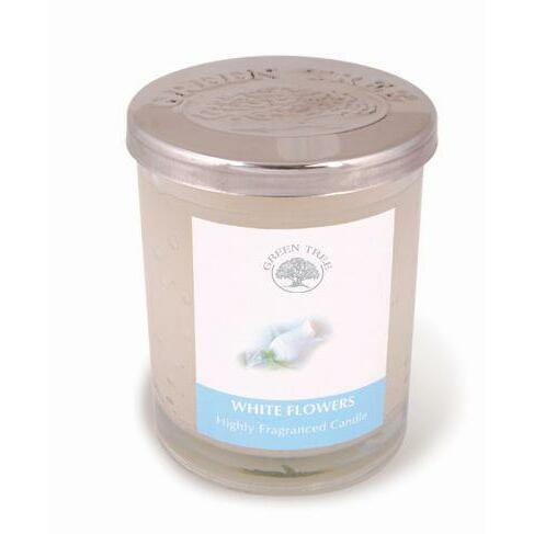 Green Tree Geurkaars white flowers glas 200g